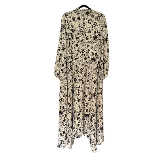 Halston Dresses & Skirts - Halston Women’s 10 Black Gray Cream Long Sleeve Scarf Hem Maxi Dress Feminine